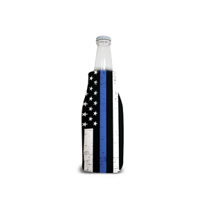 Bottle Koozie W/Zipper Thin Blue Line