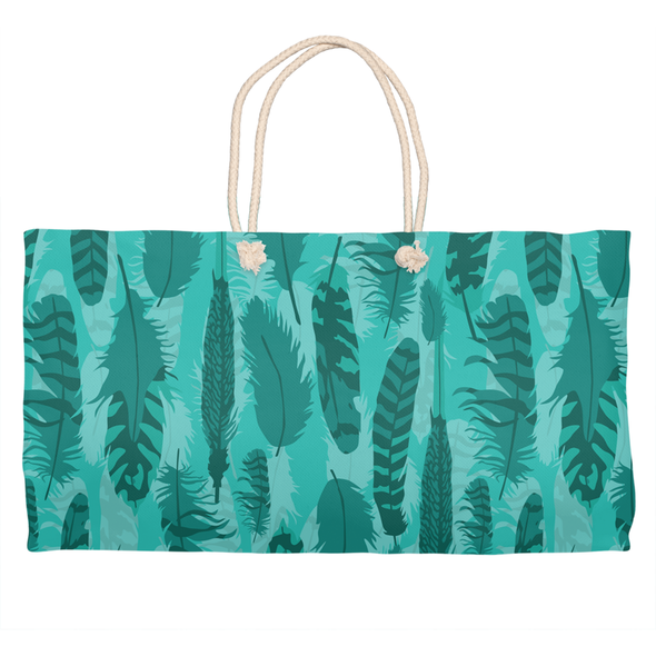teal feathers weekender tote