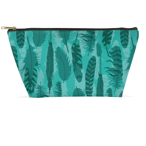 feathers teal makeup bag