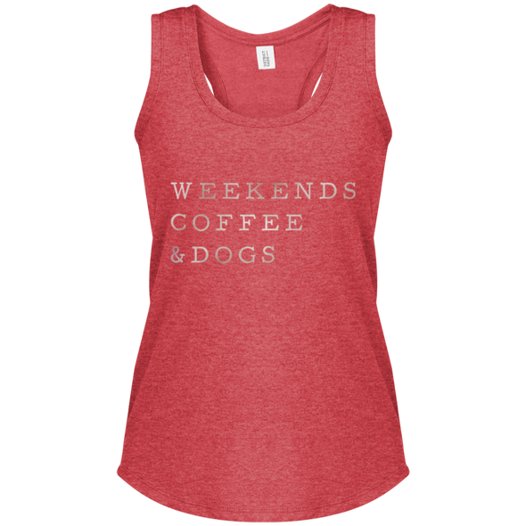 women's racerback tank weekends, coffee & dogs