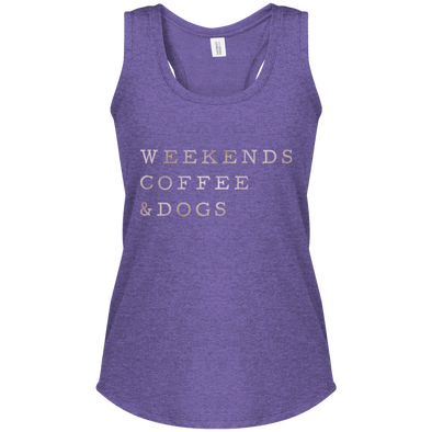 women's racerback tank weekends, coffee & dogs