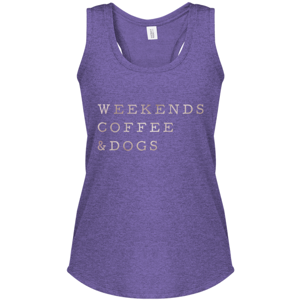 women's racerback tank weekends, coffee & dogs