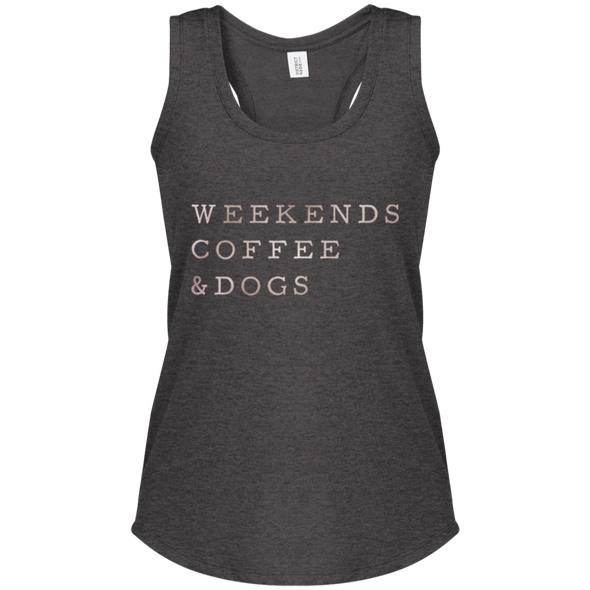 women's racerback tank weekends, coffee & dogs
