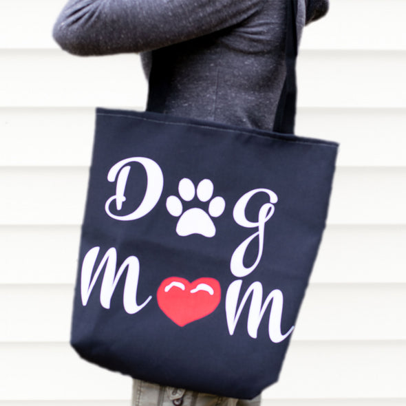dog mom black tote bag