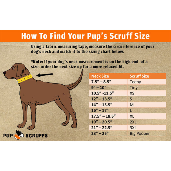 Size chart for Pup scruffs