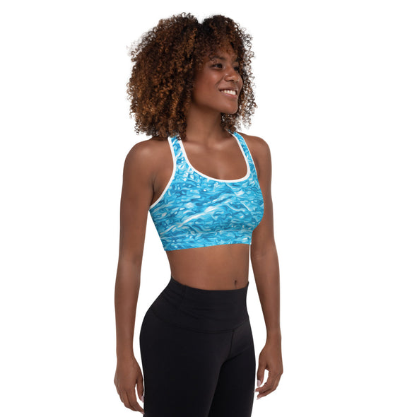 blue padded sports bra