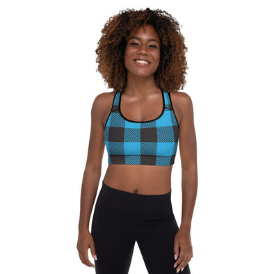 buffalo plaid blue padded sports bra