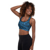 blue abstract padded sports bra