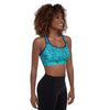 blue abstract padded sports bra