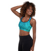 blue abstract padded sports bra