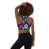 peacock print padded sports bra