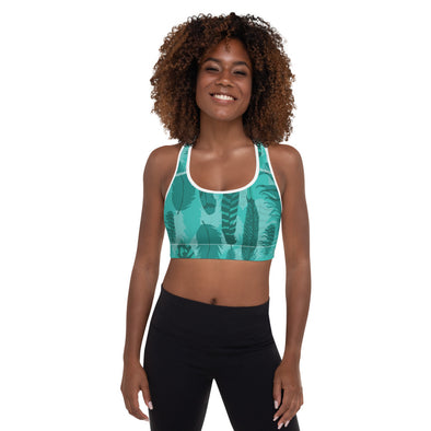 teal feathers padded sports bra