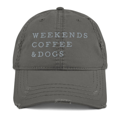 weekends-coffee-dogs-distressed-hat