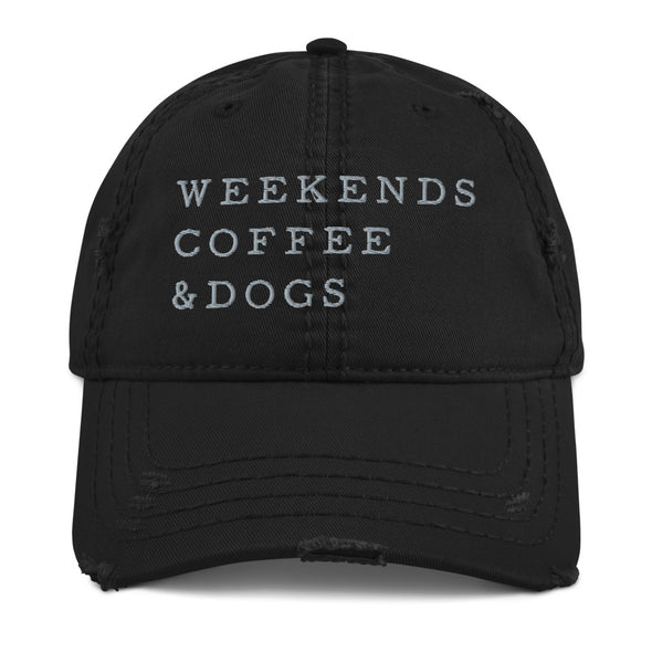 weekends-coffee-dogs-distressed-hat