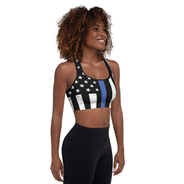 thin blue line padded sports bra