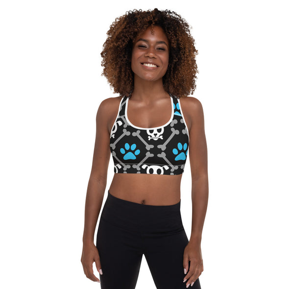 skull and bones padded sports bra