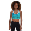 blue abstract padded sports bra