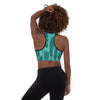 teal feathers padded sports bra