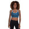 blue abstract padded sports bra