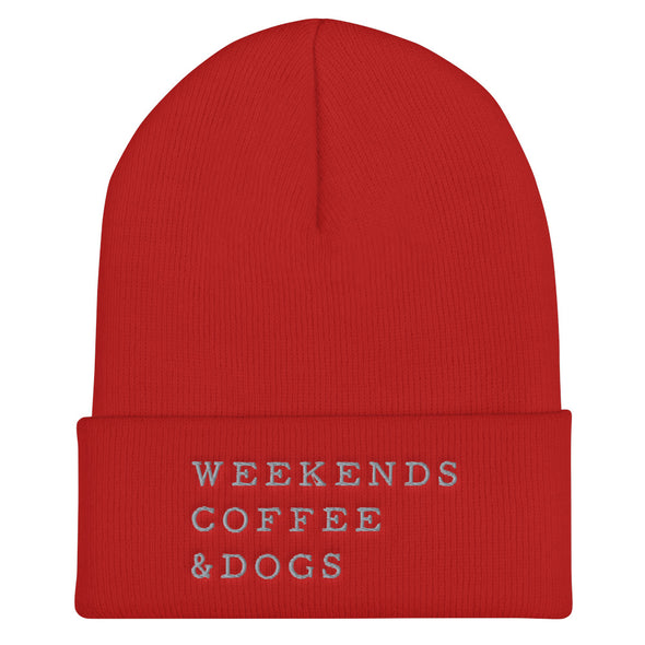 weekends-coffee-dogs-cuffed-beanie