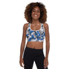 blue camo bones padded sports bra