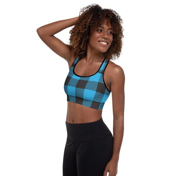 buffalo plaid blue padded sports bra