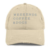 weekends-coffee-dogs-distressed-hat