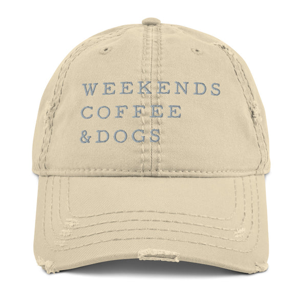 weekends-coffee-dogs-distressed-hat