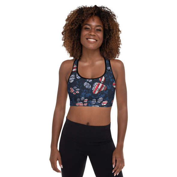 patriotic american flag padded sports bra