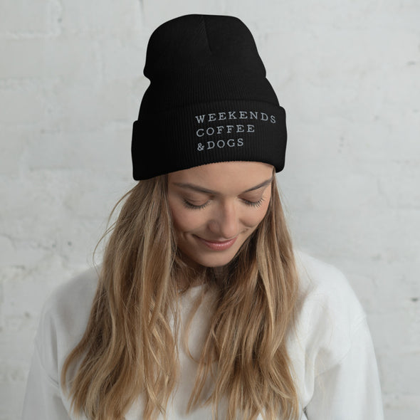 weekends-coffee-dogs-cuffed-beanie
