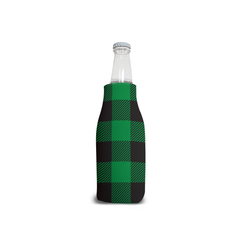 Bottle Koozie W/Zipper Buffalo Plaid Green